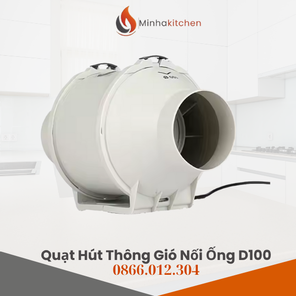 Quạt nối ống thông gió D100 là loại quạt hút mùi, cấp khí tươi chuyên dụng được thiết kế để lắp đặt âm trần hoặc gắn tường, kết nối với hệ thống ống dẫn khí có đường kính 100 mm (phi 100).