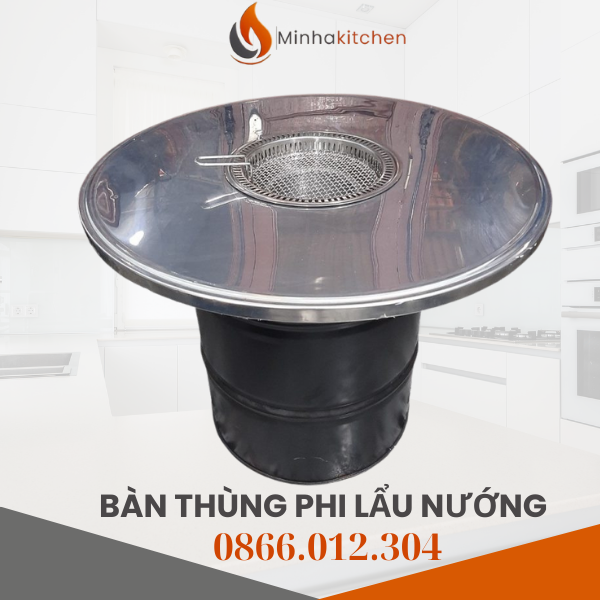 Bàn ăn lẩu nướng thùng phuy là dòng bàn ăn được thiết kế cách điệu từ hình dáng của thùng phuy kim loại, mang phong cách đường phố Hàn Quốc, vintage hoặc công nghiệp.