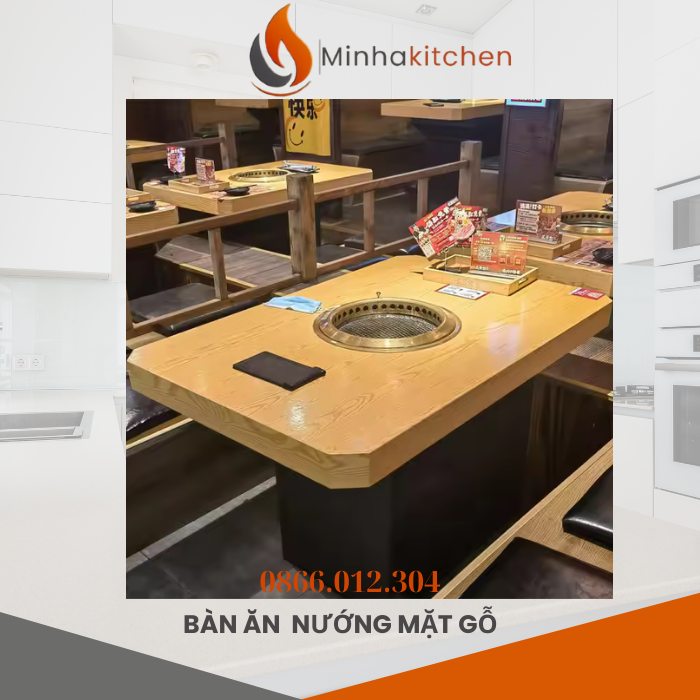 Bàn lẩu nướng mặt gỗ cao cấp – lựa chọn hoàn hảo cho nhà hàng và gia đình. Giá tốt, sang trọng, bền bỉ, tiện dụng, dễ vệ sinh.