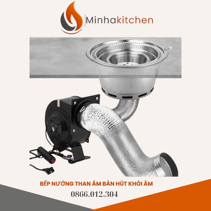 Bếp nướng than hoa không khói hút âm giá ₫1.250.000, thiết kế inox cao cấp, hút khói 95%, phù hợp cho nhà hàng BBQ và gia đình hiện đại.