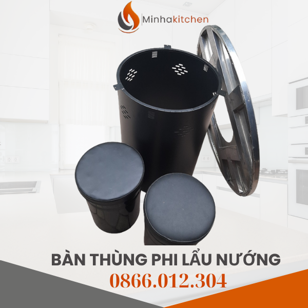 Bộ bàn thùng phi lẩu nướng BBQ là loại bàn ăn chuyên được các nhà hàng quán nướng BBQ lựa chọn sử dụng.
