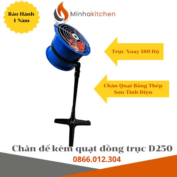 Quạt hút khói di động D250 kèm chân đế thép cho quán nướng than hoa: lưu lượng 1500 m³/h, công suất 120W, di chuyển linh hoạt. Tìm hiểu thông số và cách chọn phù hợp.