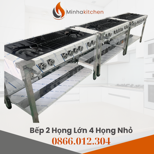 Kinh doanh nhà hàng, quán ăn, đặc biệt là những mô hình phục vụ số lượng khách lớn, bếp công nghiệp là yếu tố then chốt quyết định hiệu suất chế biến và tốc độ phục vụ. Trong đó, Bếp Á Công Nghiệp 4 Họng nhỏ 2 họng to là một trong những lựa chọn tối ưu, vừa mạnh mẽ, vừa bền bỉ, đáp ứng tốt nhu cầu nấu nướng liên tục trong giờ cao điểm.