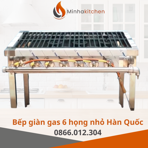 Thiết kế 6 họng gas xếp so le – giải pháp tối ưu mặt bếp Khác với các dòng bếp truyền thống bố trí họng thẳng hàng, bếp giàn gas 6 họng nhỏ được thiết kế xếp so le khoa học, giúp: Tối ưu diện tích mặt bếp Tránh va chạm giữa nồi, chảo khi nấu đồng thời Đầu bếp thao tác linh hoạt, xoay trở nhanh trong giờ cao điểm 👉 Đây là thiết kế rất phù hợp cho các bếp Á chuyên xào – chiên – nấu liên tục.