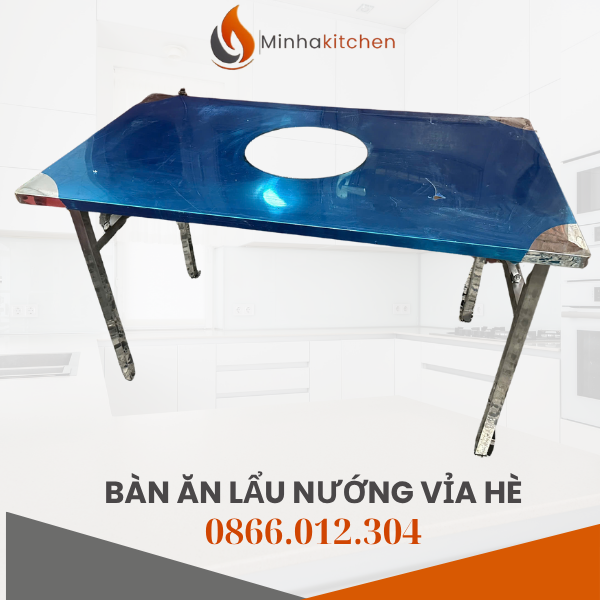 Bàn ăn lẩu nướng vỉa hè inox gấp gọn là sản phẩm cực kỳ tiện dụng dành cho quán lẩu nướng vỉa hè, quán đồ nướng bình dân, quán nhậu, nhà hàng lẩu nướng ngoài trời. Thiết kế inox sáng bóng – chắc chắn – gấp gọn linh hoạt giúp tối ưu không gian, di chuyển dễ dàng và sử dụng bền bỉ trong mọi môi trường.