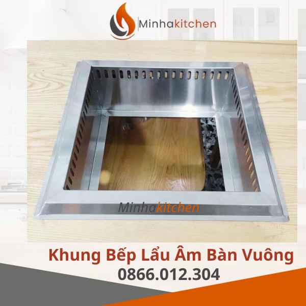 Vì sao khung bếp lẩu âm bàn vuông ngày càng được ưa chuộng? Khác với bếp đặt nổi truyền thống, bếp lẩu âm bàn vuông giúp không gian bàn ăn gọn gàng, sang trọng và nâng tầm trải nghiệm thực khách. Đây là yếu tố quan trọng khiến các nhà hàng lớn luôn ưu tiên đầu tư dòng sản phẩm này. Lợi ích nổi bật: Giấu toàn bộ hệ thống bếp dưới mặt bàn Giữ nhiệt tốt, hạn chế thất thoát nhiệt Tăng tính chuyên nghiệp cho không gian phục vụ An toàn, dễ vệ sinh và bảo trì