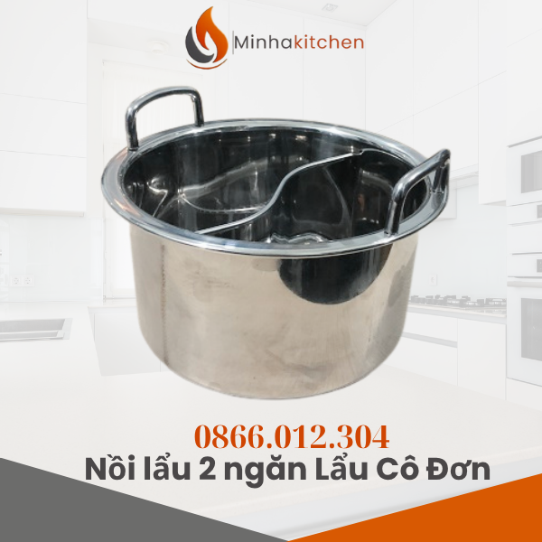 Nồi lẩu cô đơn 2 ngăn là dạng nồi nhỏ gọn, phân chia thành 2 khoang độc lập giúp nấu 2 loại nước lẩu khác nhau cùng lúc.
