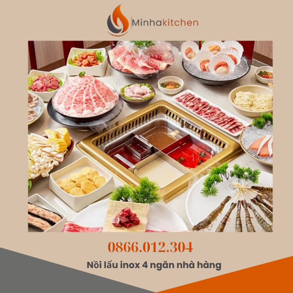 Nếu bạn đang tìm kiếm một chiếc nồi lẩu chất lượng, tiện lợi và phù hợp cho gia đình đông người hay nhà hàng, thì đừng bỏ qua 2 mẫu nồi lẩu inox 4 ngăn đang bán chạy nhất tại Minhakitchen dưới đây. Cả hai đều được thiết kế để đáp ứng nhu cầu thưởng thức nhiều loại nước lẩu trong cùng một nồi – từ lẩu Thái cay nồng, lẩu nấm thanh đạm đến lẩu Tứ Xuyên đậm đà
