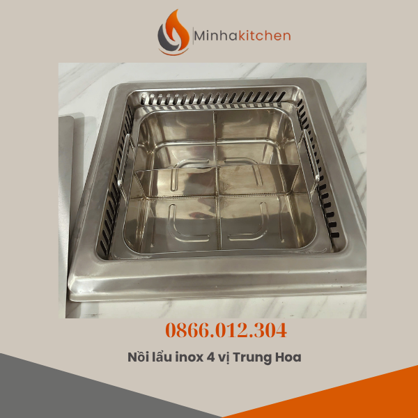 Một bộ bếp lẩu 4 ngăn cho nhà hàng lẩu nướng thường bao gồm bếp từ âm bàn có công suất 2000W hoặc 3000W, nồi lẩu inox có 4 ngăn và khung đỡ bằng inox. Bộ sản phẩm này giúp thực khách thưởng thức được đa dạng nhiều loại nước lẩu khác nhau trên cùng một bàn ăn, mang đến trải nghiệm vô cùng thú vị.