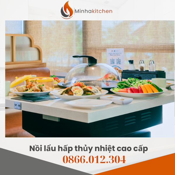 Nồi lẩu hơi dành cho nhà hàng, công suất 3000W, điện 220V, nồi sứ giữ nhiệt, khay inox 304, nắp kính quan sát. Tìm hiểu tính năng và lưu ý lắp đặt tại Minh Hà Kitchen.