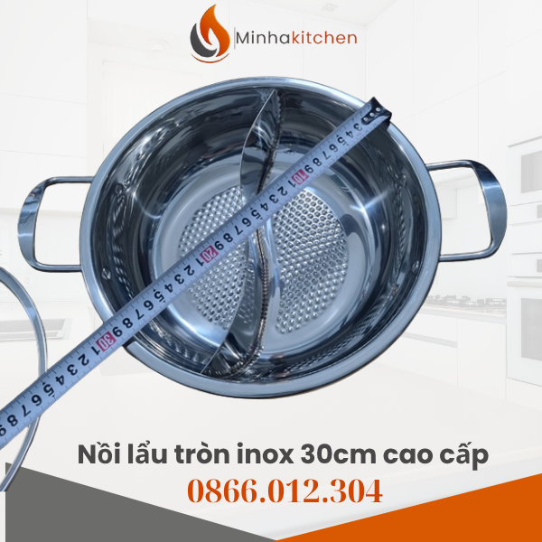 Nồi lẩu inox 2 ngăn tròn là loại nồi được chia đôi khoang nấu, cho phép nấu hai vị nước lẩu cùng lúc trong cùng một nồi.