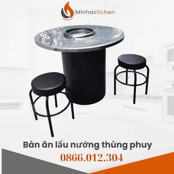 Bàn Ăn Lẩu Nướng Thùng Phuy Chất Liệu Cao Cấp- Cung cấp Bàn thùng phuy mặt inox cho nhà hàng
