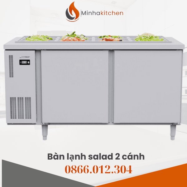 Bàn lạnh salad 2 cánh- tủ bàn salad 2 cánh inox