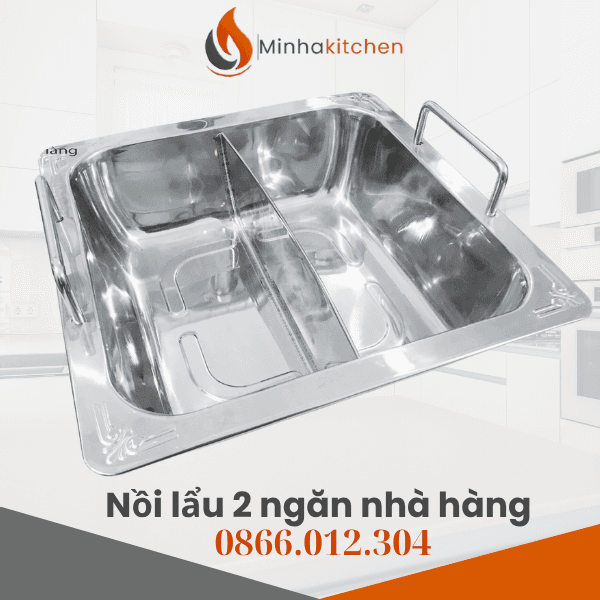 Xoong lẩu inox 2 ngăn đáy vuông bếp từ-Nồi lẩu 2 ngăn đáy vuông inox nhà hàng