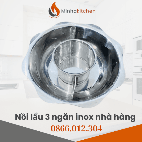 Nồi lẩu 3 ngăn inox nhà hàng- Mua Nồi Lẩu 3 Ngăn Inox Tròn Giá Tốt